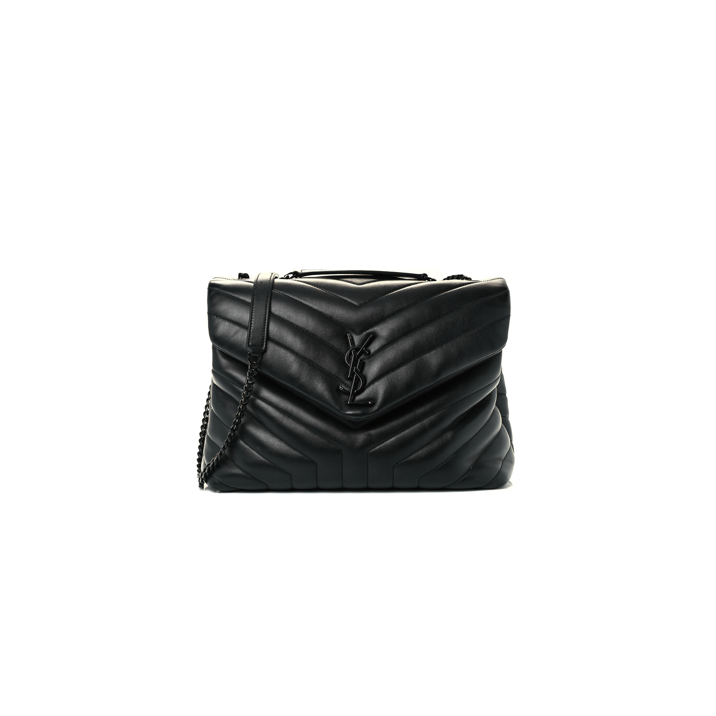 YSL CALFSKIN Y QUILTED MONOGRAM MEDIUM LOULOU CHAIN SATCHEL BLACK (32*22*11cm)